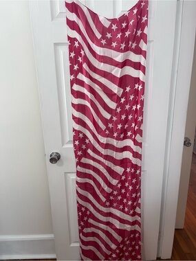 Adrienne Vittadini Red and White Star-Stripe Silk Scarf